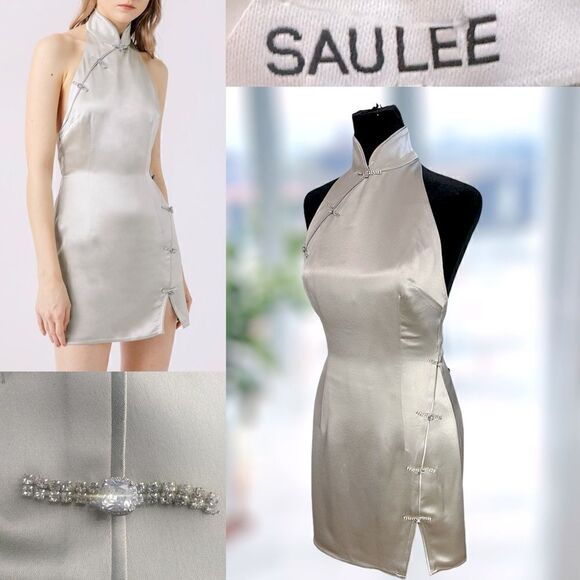 🔥 SAU LEE Mae SOLD OUT Cheongsam-style crystal Embelished backless dress size 2 - Picture 1 of 16